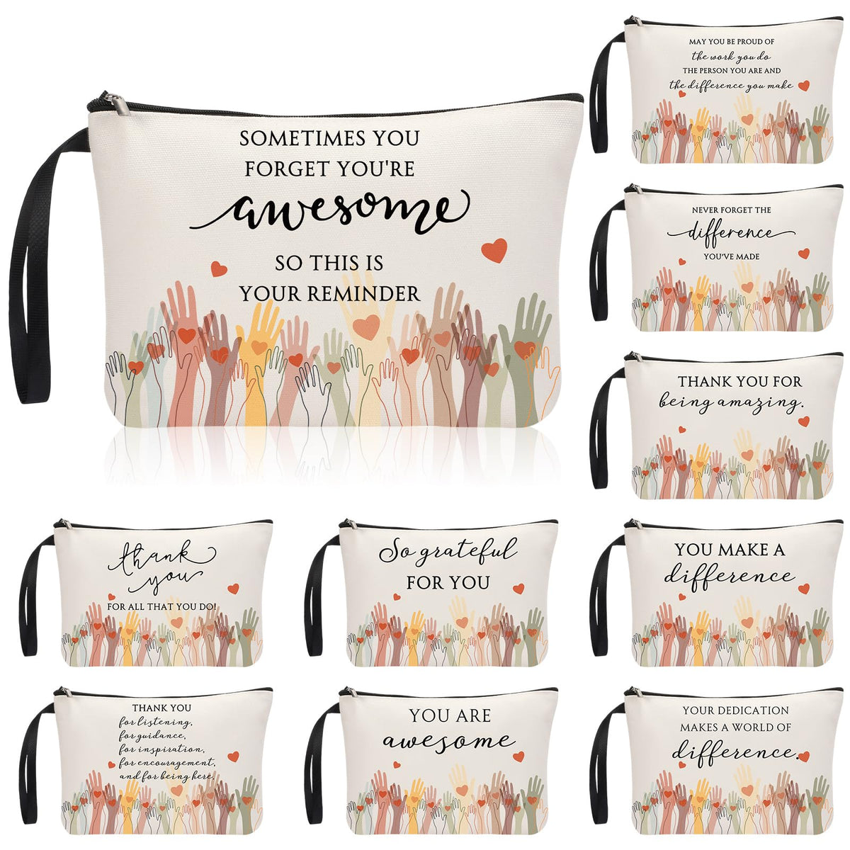 Sunnymove volunteer cosmetic bag with inspirational print, perfect for gifts and daily organization.