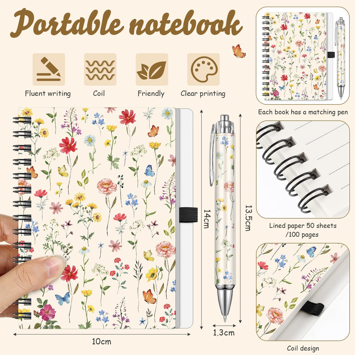 Sunnymove wildflower pen pairing with the notebook for convenient writing.