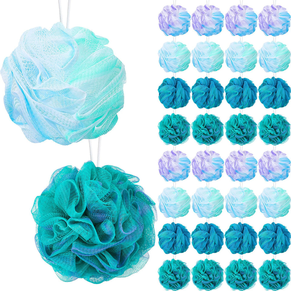 Sunnyray bulk loofahs pack closeup showing soft mesh sponges for daily cleansing.