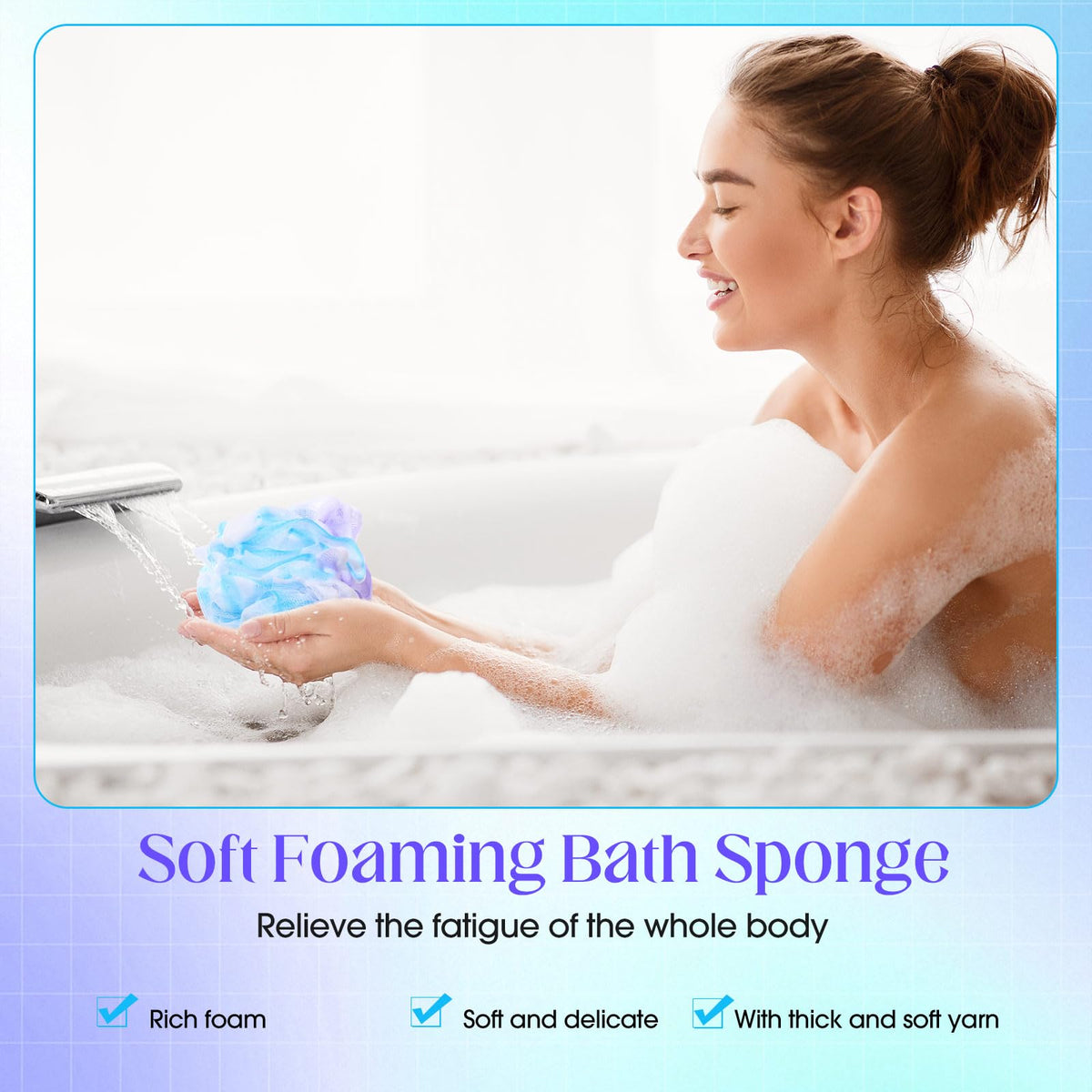 Sunnyray loofah in action creates rich lather with soap for smooth skin.
