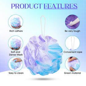 Sunnyray loofah with white lanyard hanging for quick drying.