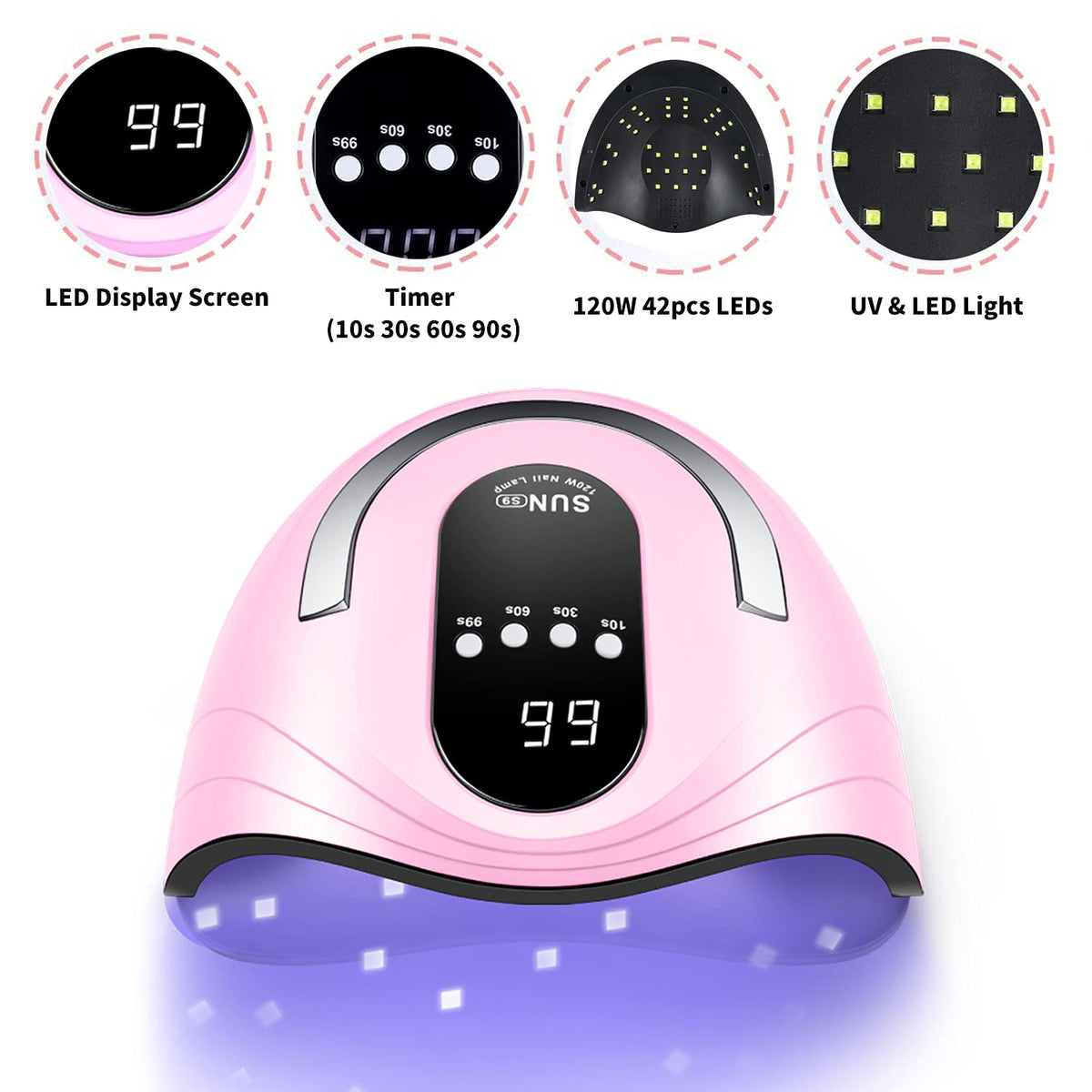 Sunrich UV Gel Nail Lamp 4-timer LCD display enables precise timing