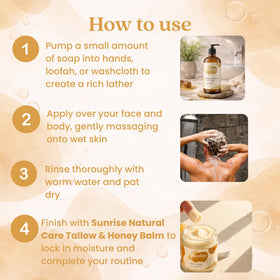 Sunrise Natural Care ingredients highlight naturally derived oils and honey in unscented formula.