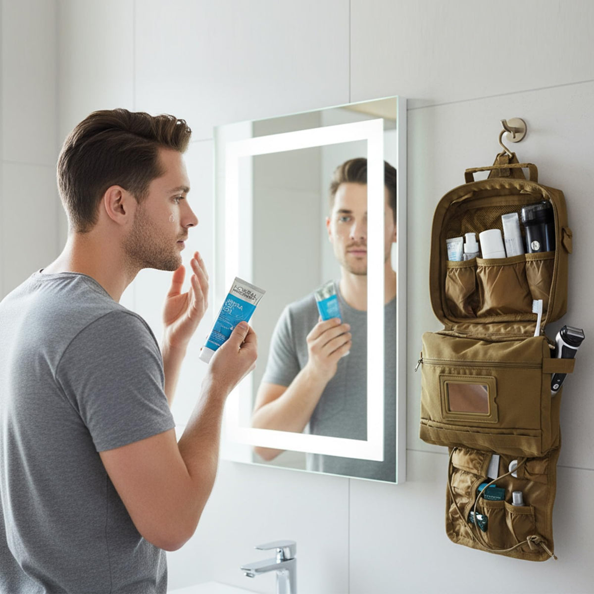 SUNRISING toiletry bag hanging hook enables hands-free access