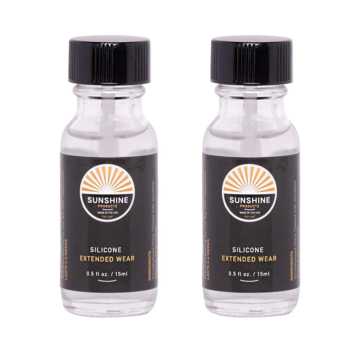 Sunshine Bond bottle close-up showing thin silicone adhesive for extended wear.