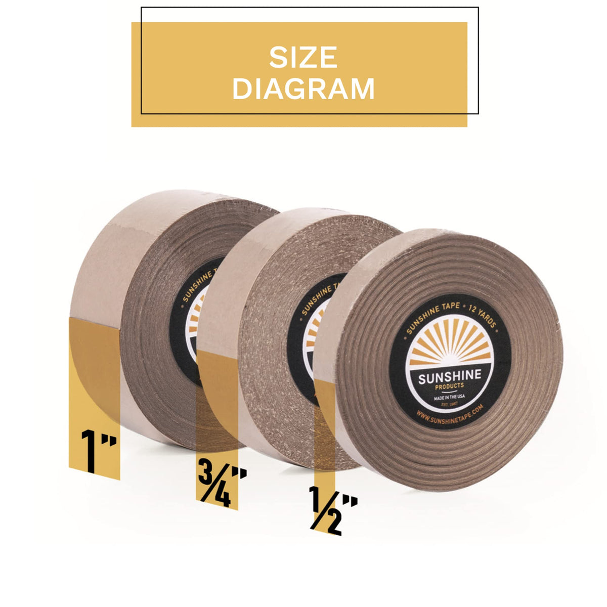 Sunshine Tape 1522 wig tape packaging highlights easy sizing for quick setup.