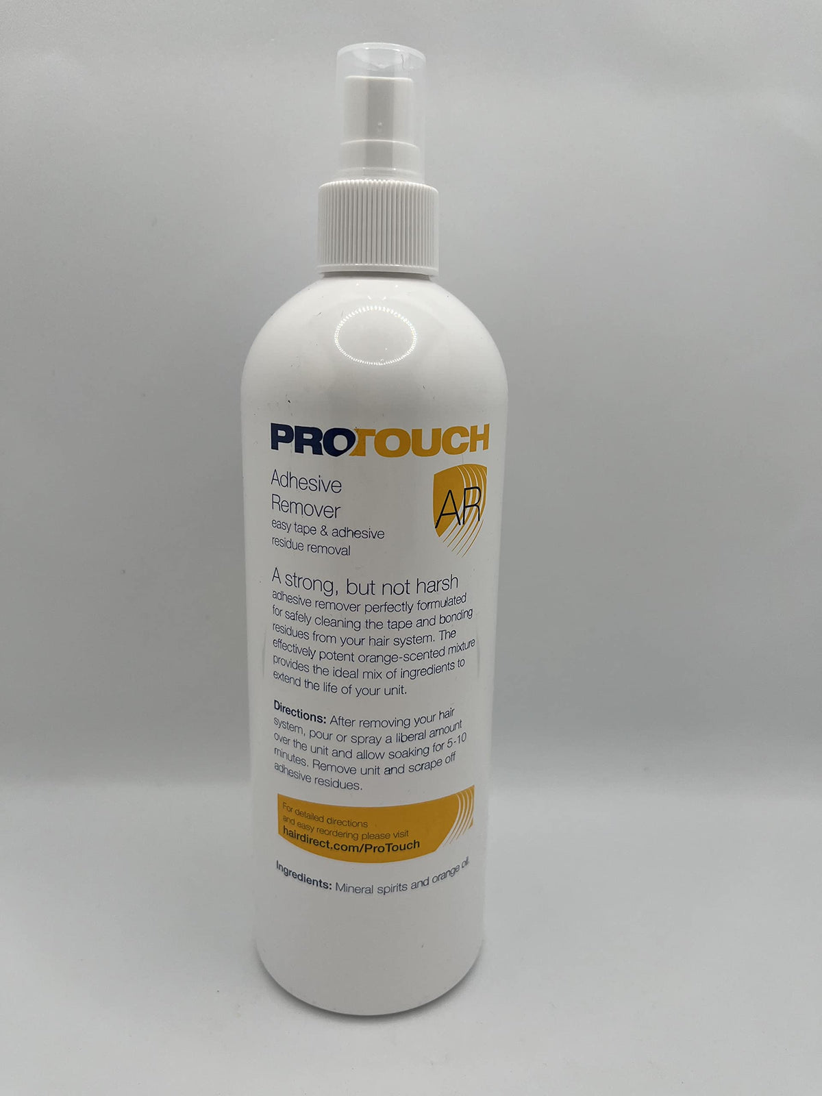 Sunshine Tape Pro Touch Adhesive Remover bottle label, citrus-based formula for residue-free removal.