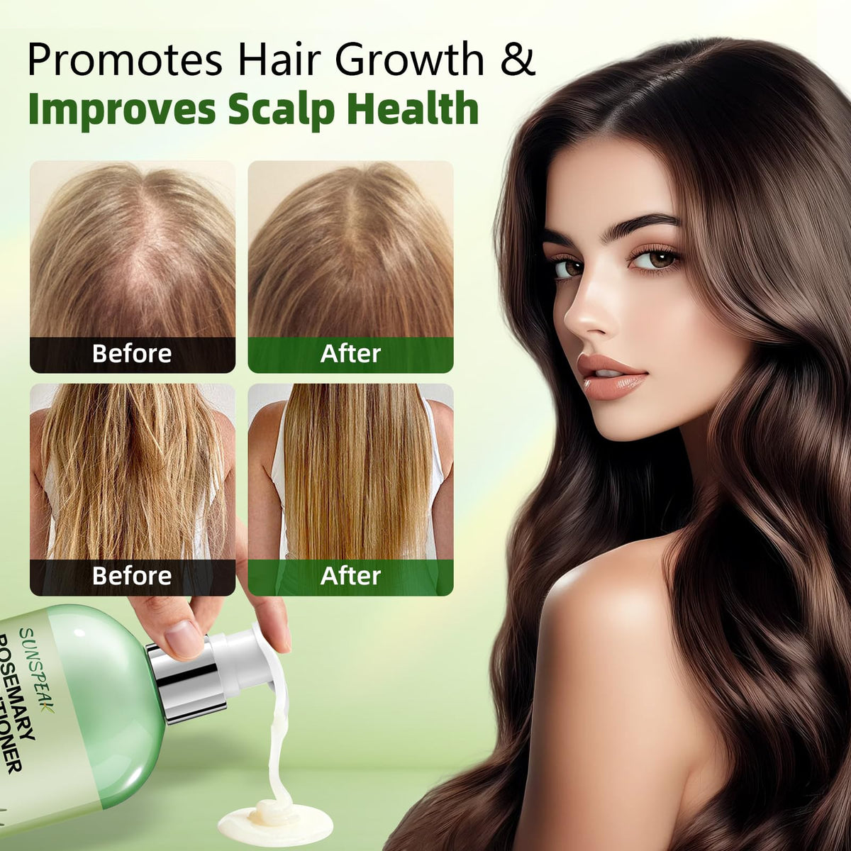 Sunspeak rosemary conditioner label close-up, highlighting silicone-free daily hair care.