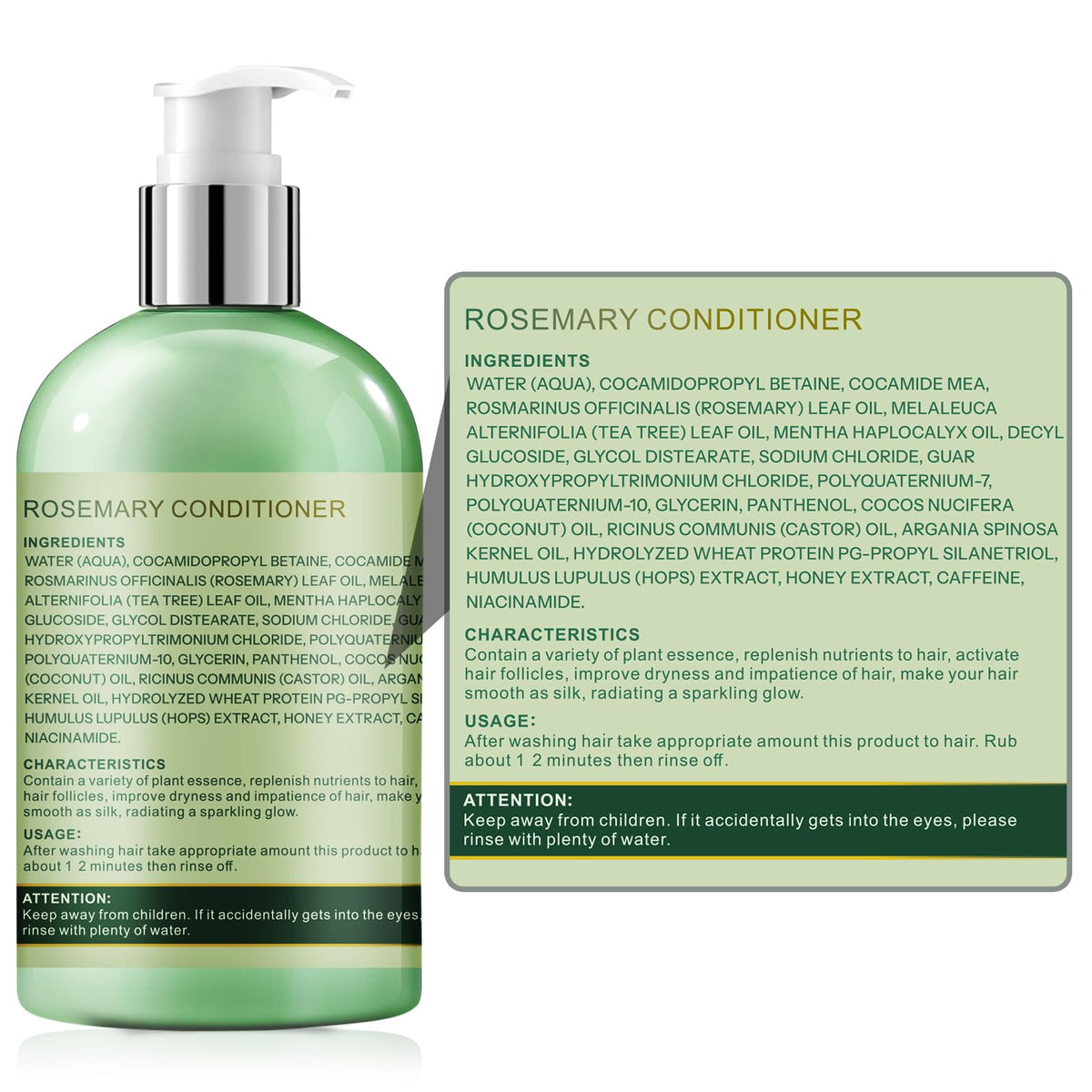 Sunspeak rosemary conditioner label detailing directions for use on damp hair.