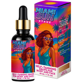 SUNSTAGE Miami Sun Stage Drops face bottle showing a lightweight, customizable tan