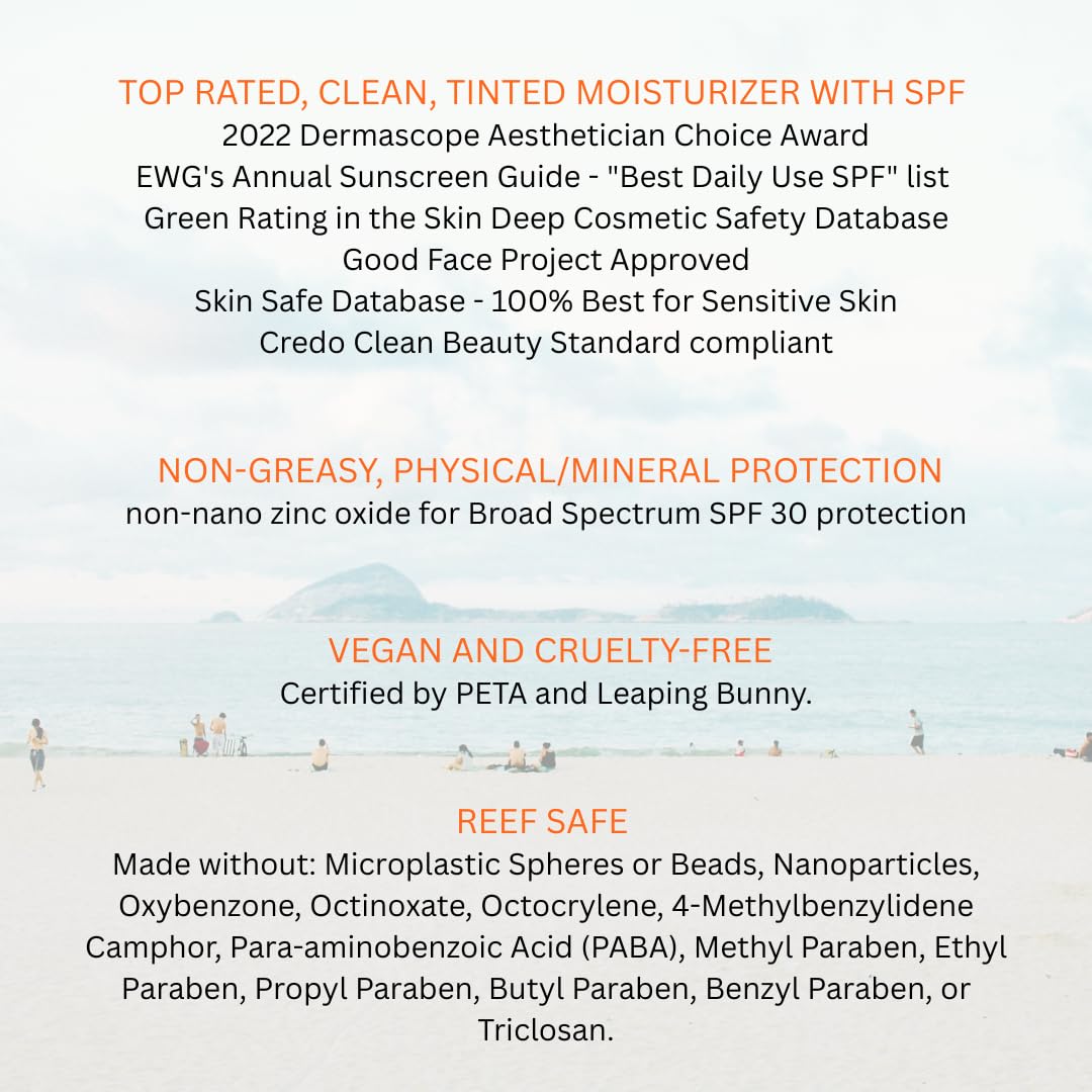 Suntegrity tinted sunscreen swatches show shade range and natural finish.