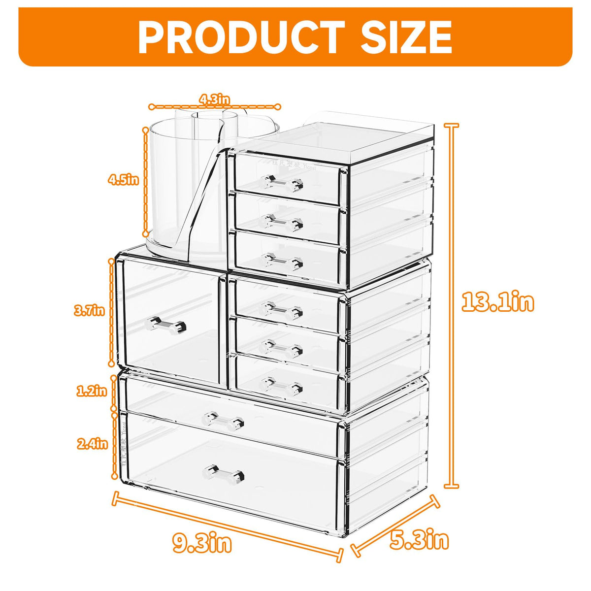 SuoXing makeup drawer with varied heights fits lipsticks, serums, and palettes.