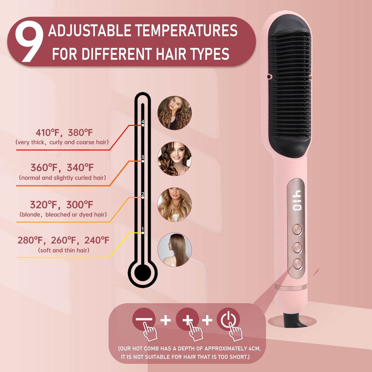 SUPBERC Straightening brush using PTC ceramic heat for quick, even styling.