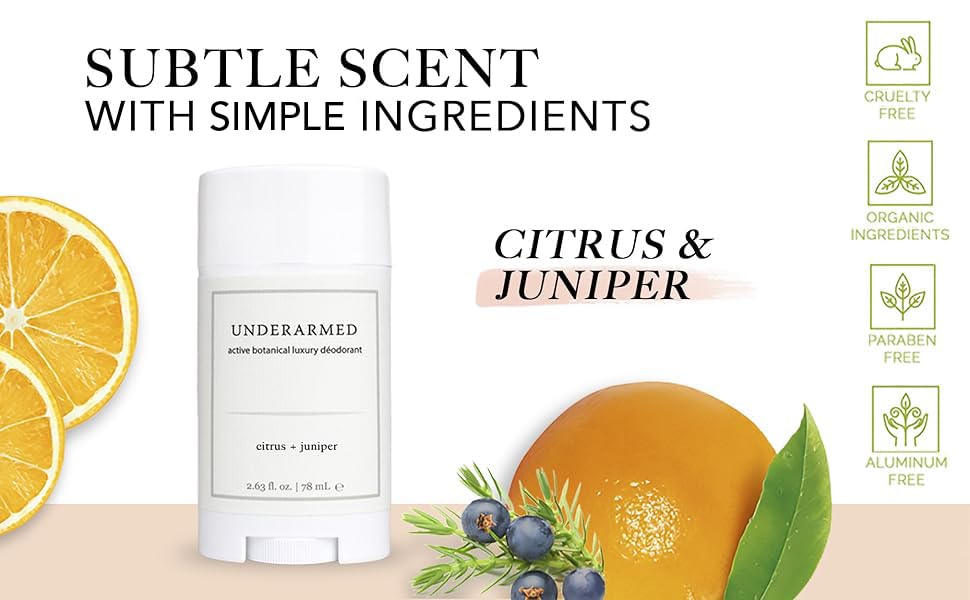 Super Natural Goods Citrus Juniper deodorant stick application close-up shows smooth glide and skin-friendly formula.