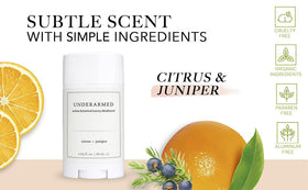 Super Natural Goods Citrus Juniper deodorant stick application close-up shows smooth glide and skin-friendly formula.