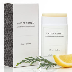Super Natural Goods Citrus Juniper deodorant stick packaging highlights aluminum-free protection.