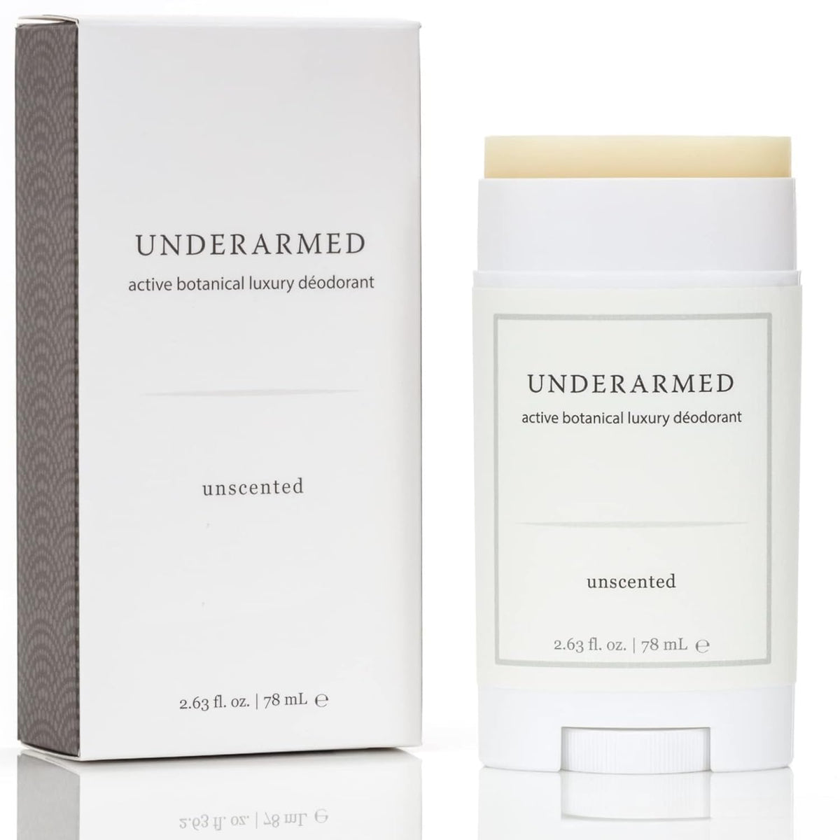 Super Natural Goods Underarmed unscented deodorant bottle showing aluminum-free formula