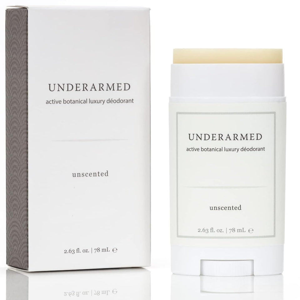 Super Natural Goods Underarmed unscented deodorant bottle showing aluminum-free formula