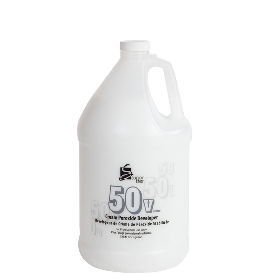 Super Star Creme Developer 50 Volume bottle for precise, mess-free hair color lifting