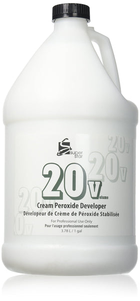Super Star Stabilized Cream Developer 20v bottle pour enhances control for precise highlights.