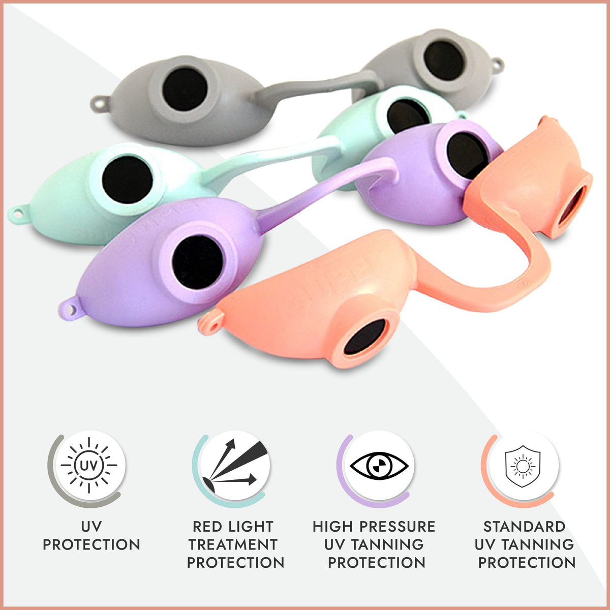 Super Sunnies slim eye cups reduce tan lines for a smoother finish.