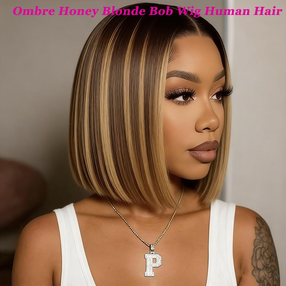 Superfect ombre honey blonde bob wig close-up shows softness and natural shine.