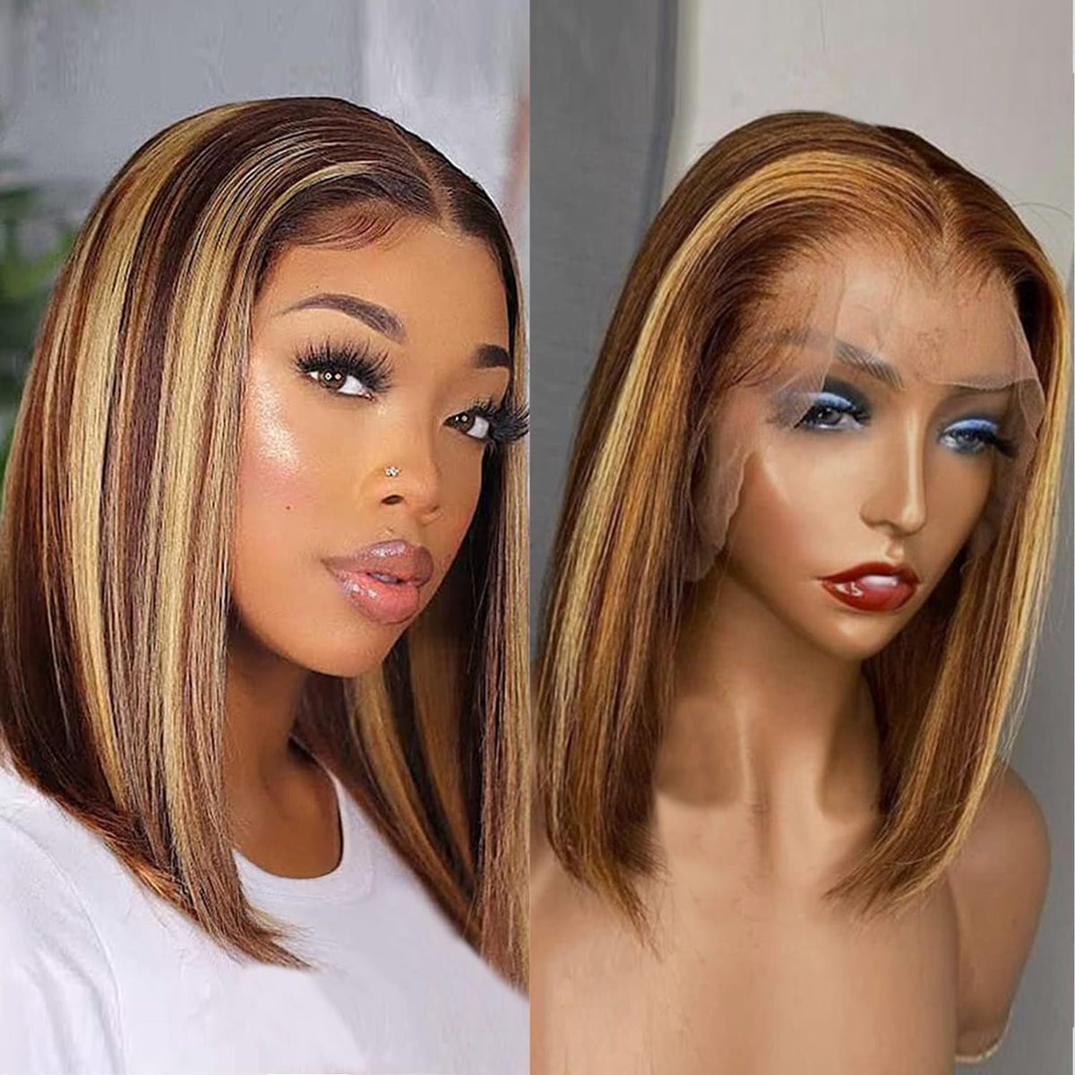 Superfect ombre honey blonde bob wig front view shows natural lace front and easy wear.