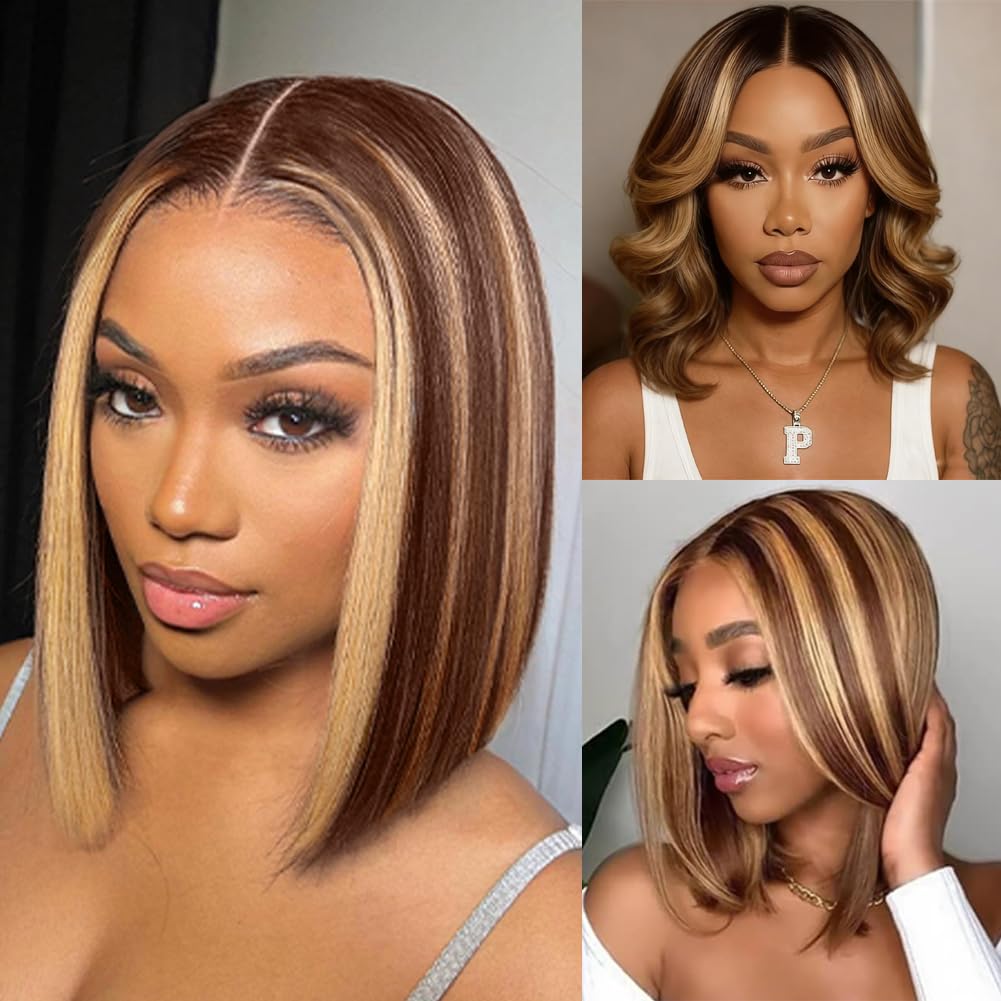 Superfect ombre honey Blonde bob wig lace front detail emphasizes seamless hairline.