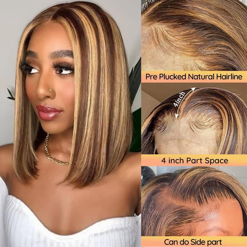Superfect ombre honey blonde bob wig side view highlights layered texture for everyday styling.