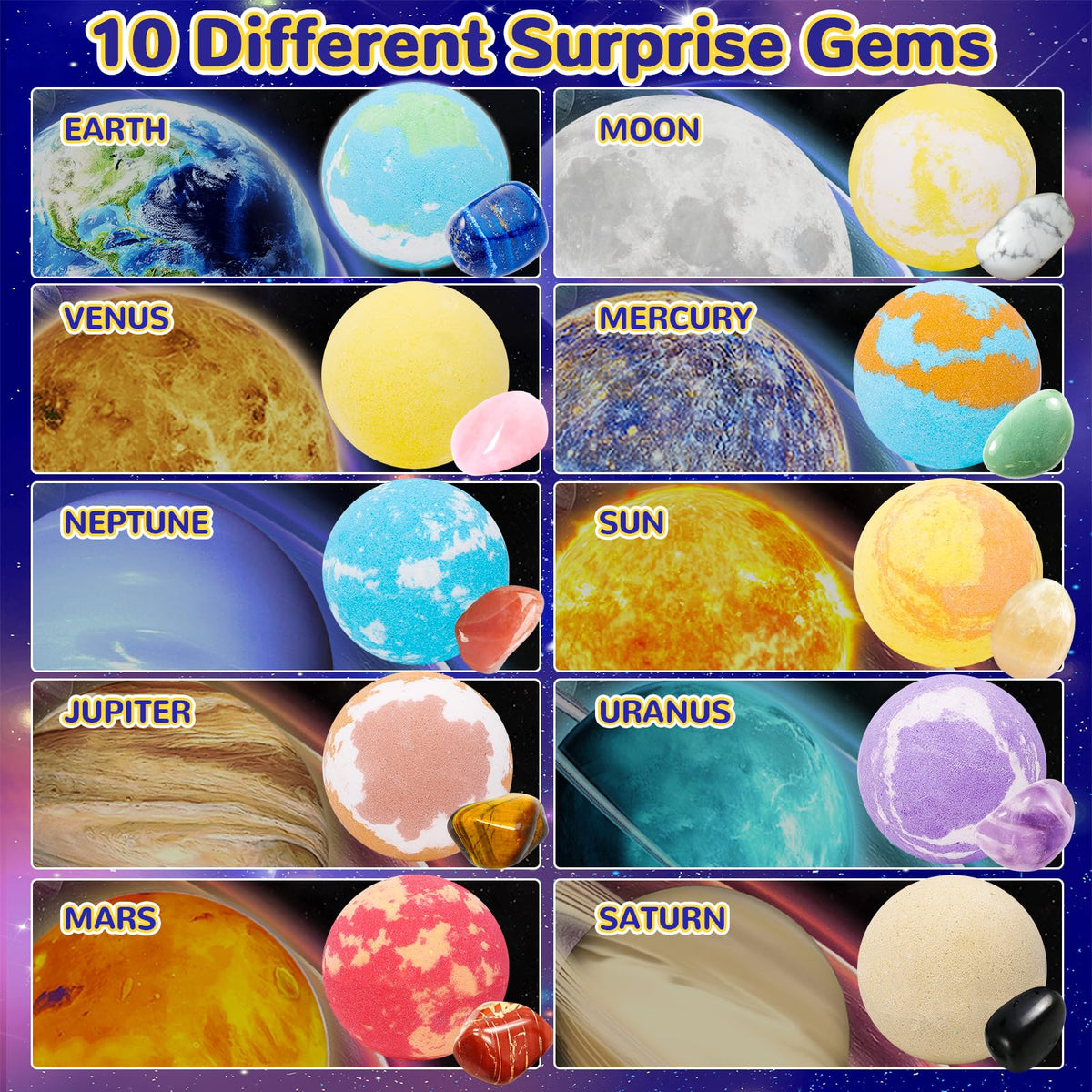 SUPERGFS bath bombs showing surprise gemstone inside for playtime excitement