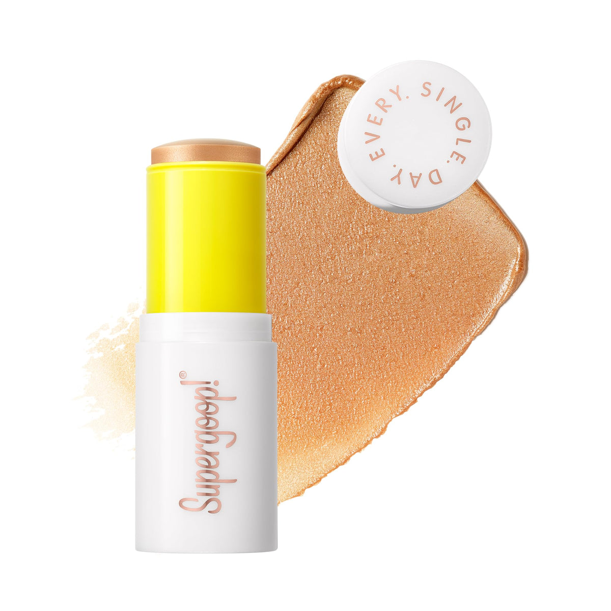 Supergoop Glowscreen Sunrise swatch shows sheer sun-kissed glow for quick on-the-go touch-ups.