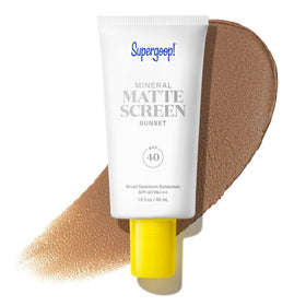 Supergoop MatteScreen SPF 40 oil-free bottle showing a natural matte look.