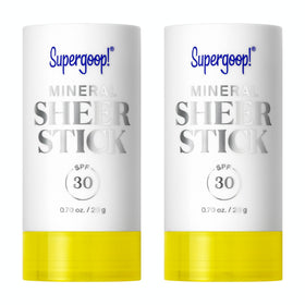 Supergoop! Mineral Sheer Stick SPF 30 on-the-go face protection and easy application.