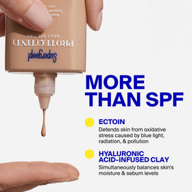 Supergoop! Protec-tint packaging with SPF 50 badge