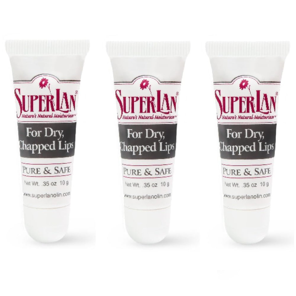 Superlan Lanolin Lip Balm tube shown ready for on-the-go hydration.