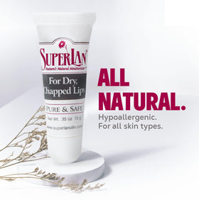 Label highlighting organic ingredients on Superlan lip balm.