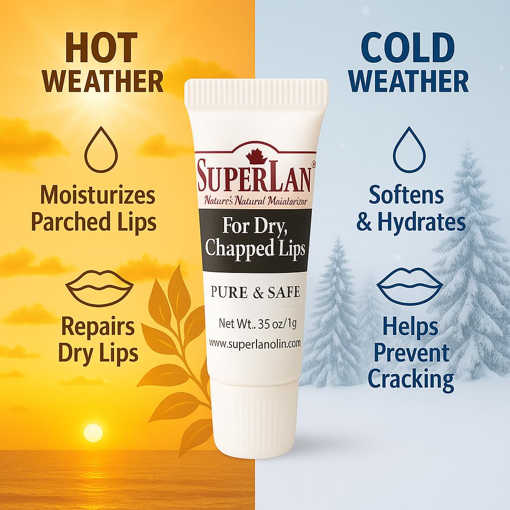 Pocket-size Superlan lip balm tube displayed for travel use.