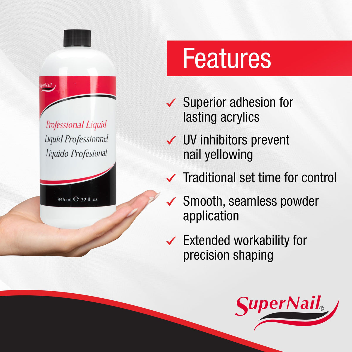SuperNail Nail Liquid UV-blocking formula preserves color clarity