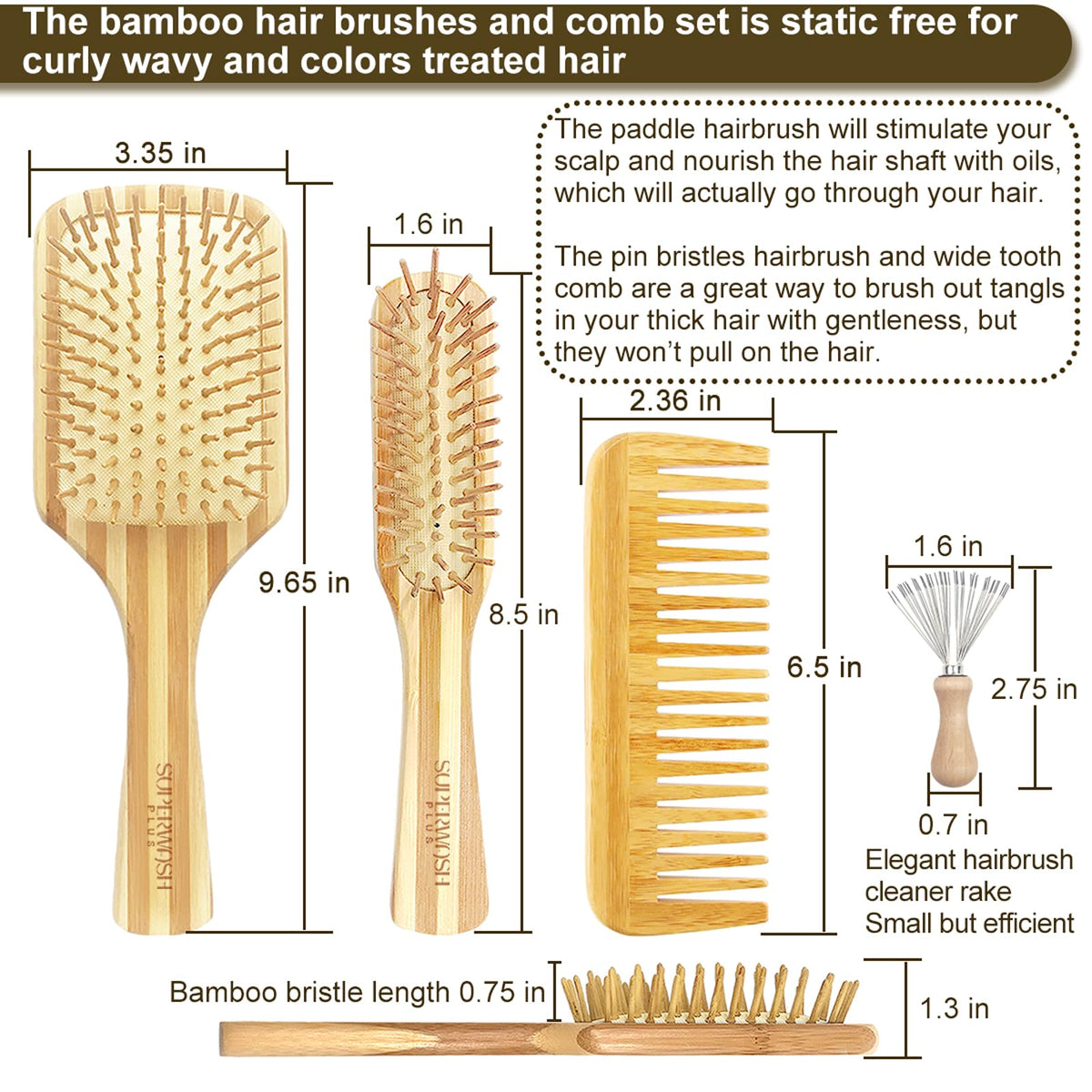 SUPERWASH PLUS close-up of bamboo bristles for gentle detangling.