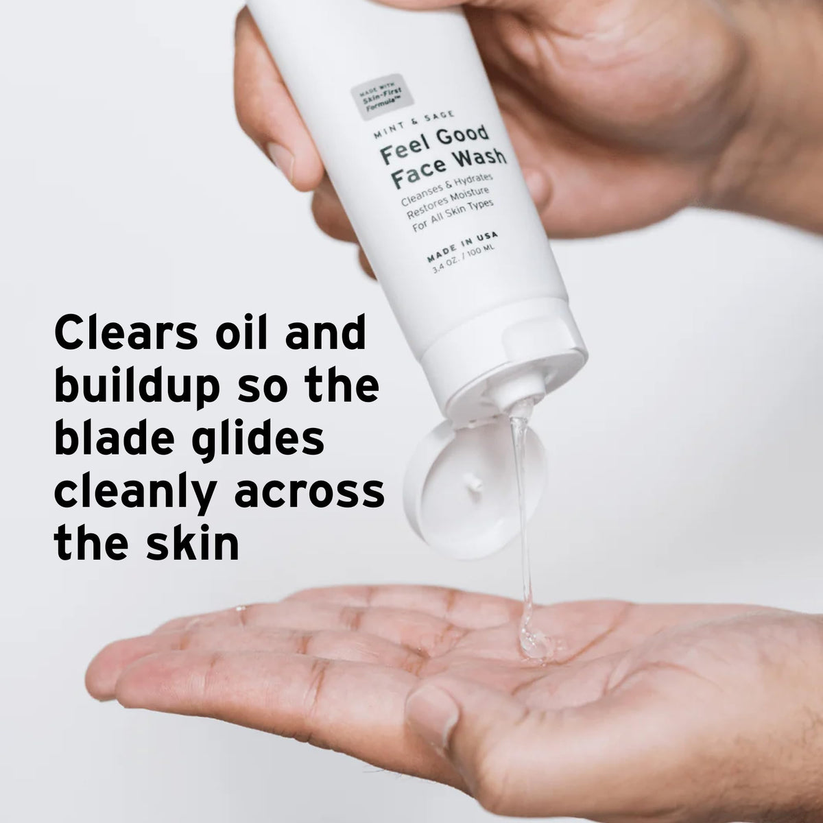 Supply Face Wash bottle pour detail suggesting easy dispensing before shaving