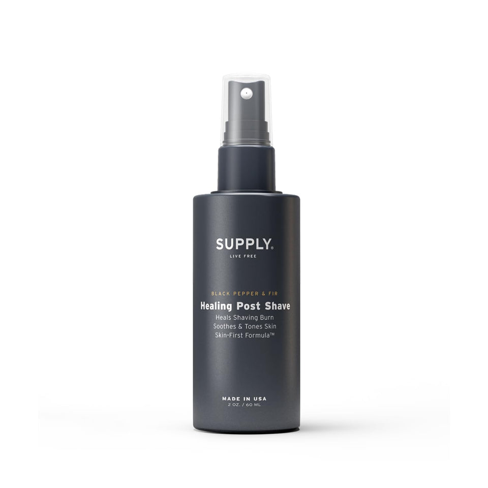 Supply Healing Post Shave bottle pour for easy after-shave application.