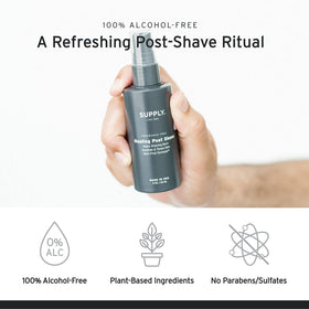 Supply Healing Post Shave spray application showing easy, alcohol-free soothing during routine