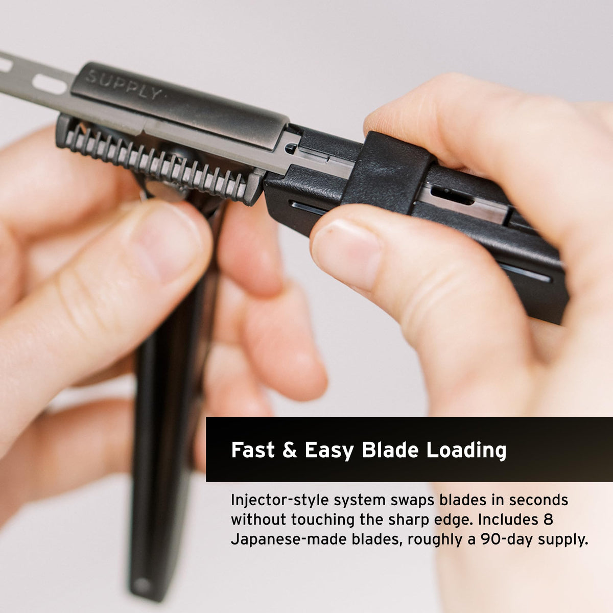 Supply matte finish SE razor image highlighting durable metal construction.