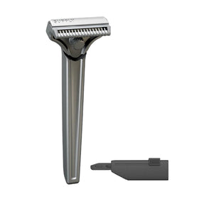 Supply Single Edge SE razor angled shot highlighting precision and control for a smooth, low-irritation shave.