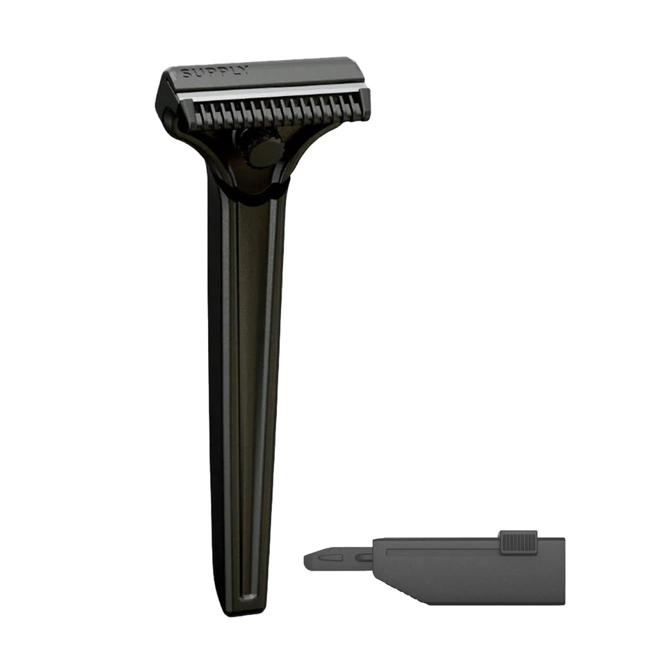 Supply Single Edge SE Razor handle offers weight-forward balance for precise control.