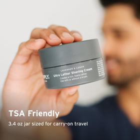 Supply Ultra Lather Shaving Cream travel jar packaging shown for on-the-go