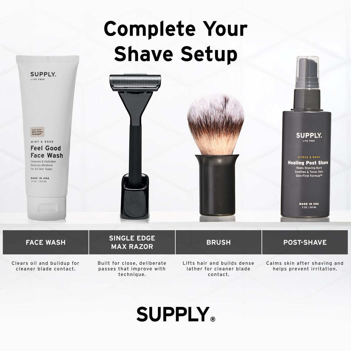 Supply Ultra Lather Shaving Cream used with razor for smoother passes