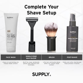 Supply Ultra Lather Shaving Cream used with razor for smoother passes