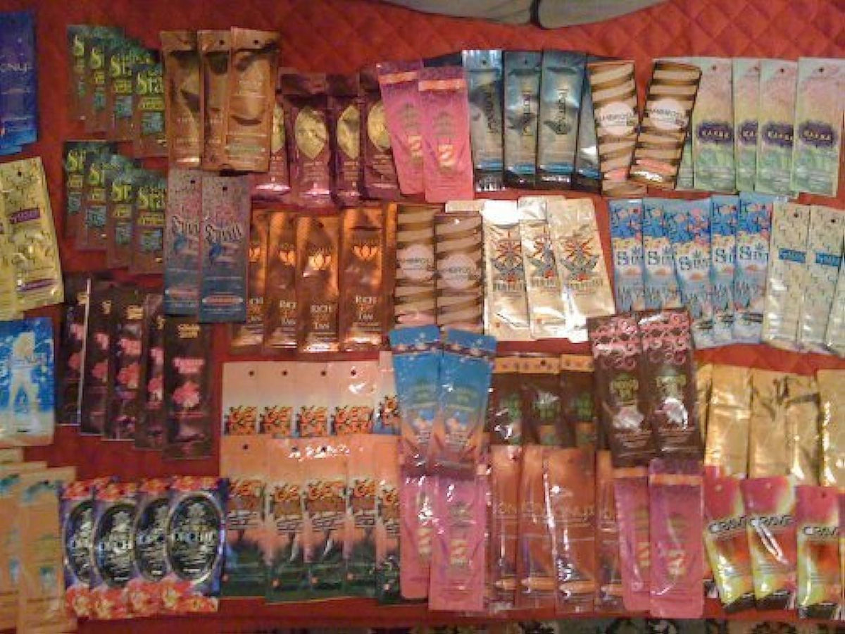 Supre 50-pack assorted indoor tanning lotion packets for trial and home use