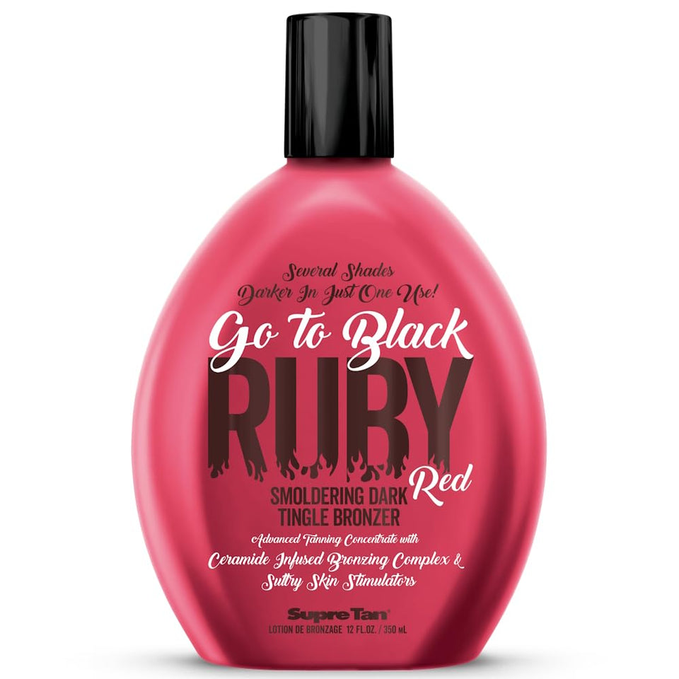 Supre Go To Black Ruby Red Smoldering Dark Tingle Bronzer bottle for deeper bronze and nourished skin